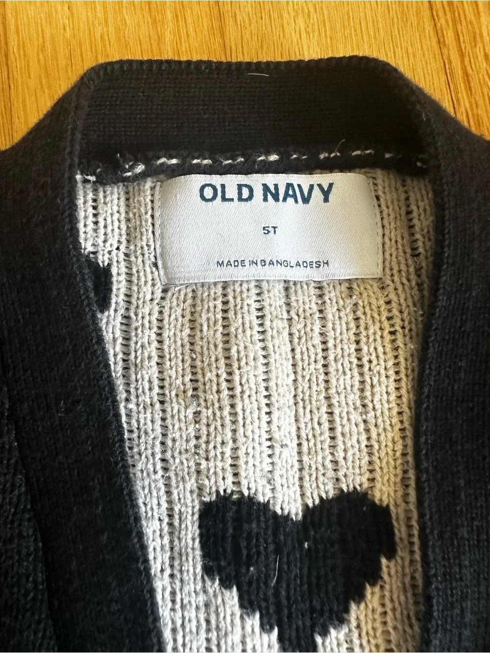 Old Navy Black long Cardigan with White Heart Pattern Sz 5t